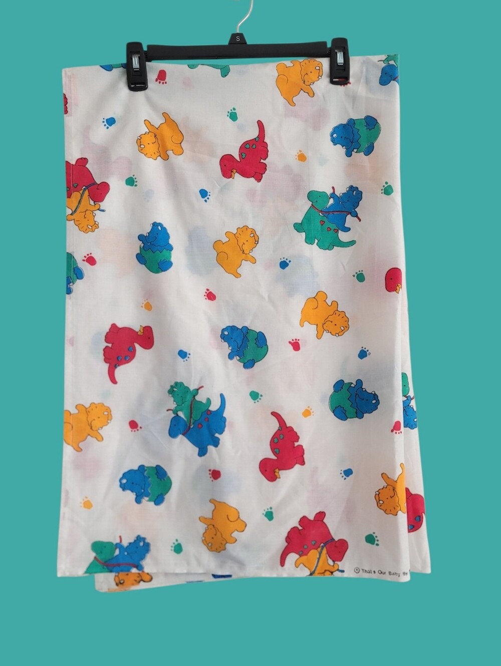 VTG Colorful Dinosaur‎ That's Our Baby Princess Fabrics Crib Sheet 80s/90s